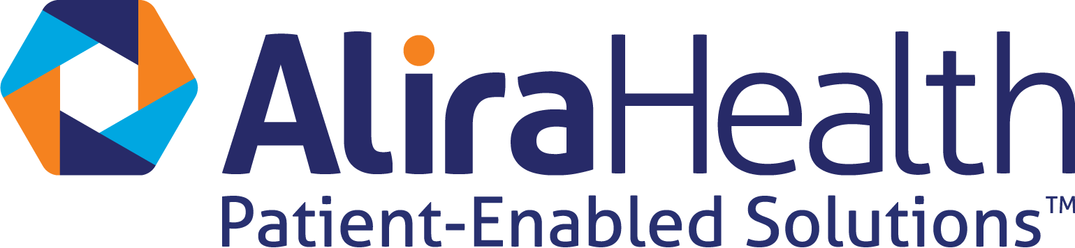 Alira Health logo showcasing patient-enabled solutions in healthcare, featuring a modern geometric design with blue, orange, and gray colors.